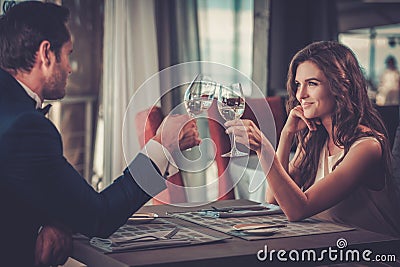 Beautiful couple in a restaurant Stock Photo