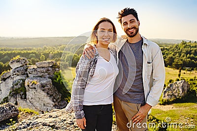 Beautiful couple during summer hike Stock Photo