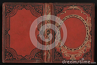 Beautiful cover of a vintage book with floral frame an blank label for your text. Stock Photo