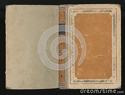 Beautiful cover of a vintage book with floral frame an blank label for your text. Stock Photo