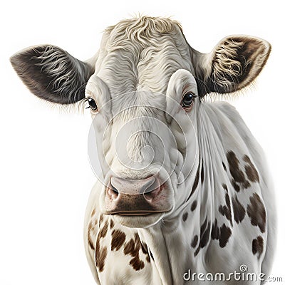 Beautiful cows on a white background. Farm Cow isolated on white, rural livestock black and white gentle surprised look, cattle Stock Photo