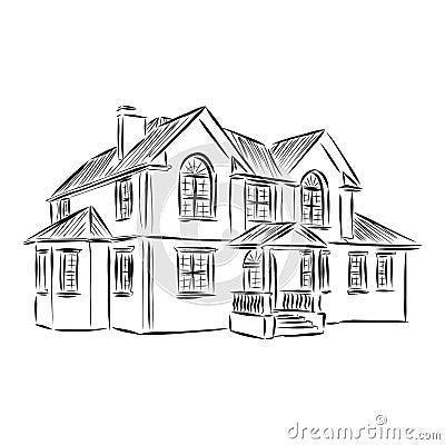 Beautiful cozy house, built house realistic vector sketch illustration Stock Photo