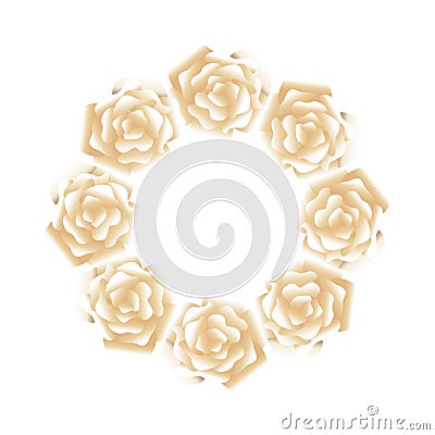 Beautiful cream flowers in circular frame Vector Illustration
