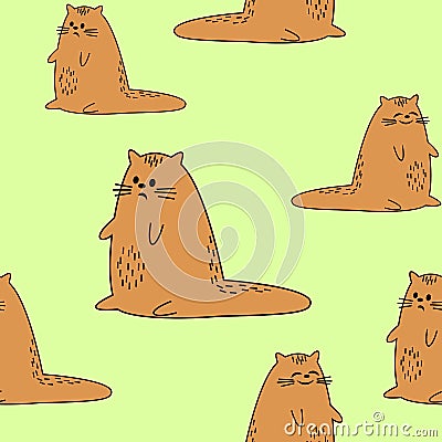 Beautiful creative textiles. Image of original kittens. Wallpaper and background for a beautiful children`s room. Vector Cartoon Illustration