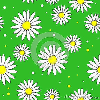 Beautiful creative textiles. White daisy flower on a yellow background. Wallpaper for children`s room, gift wrapping. Vector Cartoon Illustration