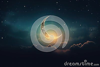 Beautiful crescent moon in the night sky Stock Photo