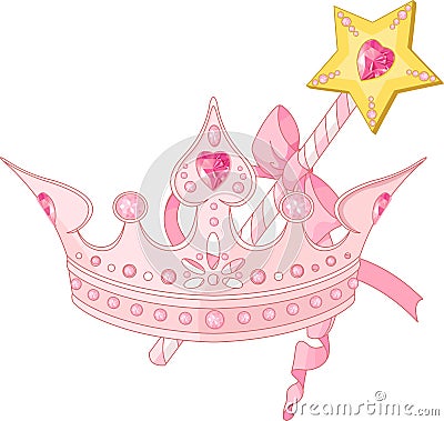 Princess crown and magic wand Vector Illustration
