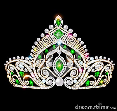 beautiful crown, tiara tiara with gems and pea Vector Illustration