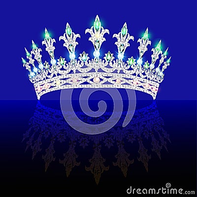 Beautiful crown, tiara tiara with gems and pea Vector Illustration