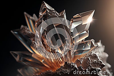 Beautiful crystal on a black background. 3d rendering, 3d illustration. Cartoon Illustration