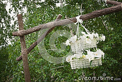 Beautiful crystal chandelier outdoor. Stock Photo