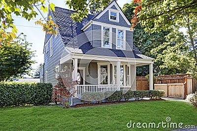 Beautiful curb appeal. American house with well kept front yard. Stock Photo