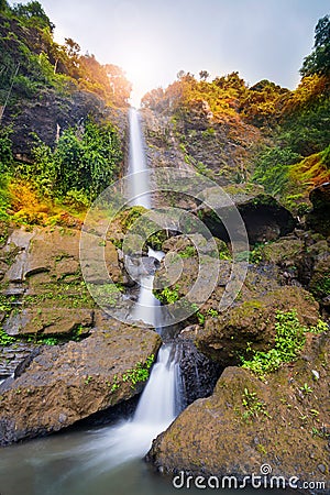 Beautiful `Curug Sewu` waterfall in the tropical forests of the Bruno region, Purworejo, Indonesia Stock Photo