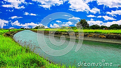 Beautiful curved agricultural irrigation canals in Chianan Lirrigation Channe Stock Photo
