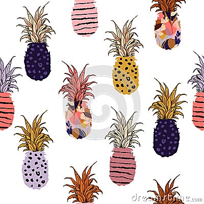 Beautiful and cute colorful hand drawn pineapple fill-on with ha Stock Photo