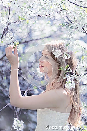 Beautiful cute girl. Spring day Stock Photo