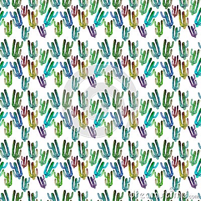 Beautiful cute lovely wonderful mexican hawaii tropical floral herbal summer green pattern of a colorful cactus pattern paint like Cartoon Illustration