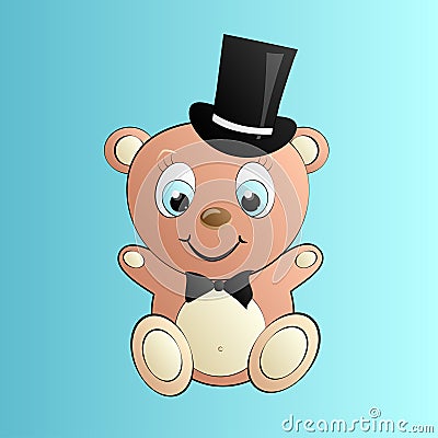 Beautiful cute soft kind teddy bear toy on a blue background Vector Illustration