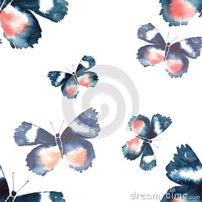 Beautiful cute sophisticated magnificent wonderful tender gentle spring colorful butterflies pattern watercolor Cartoon Illustration