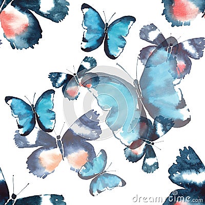 Beautiful cute sophisticated magnificent wonderful tender gentle spring colorful butterflies pattern watercolor Cartoon Illustration