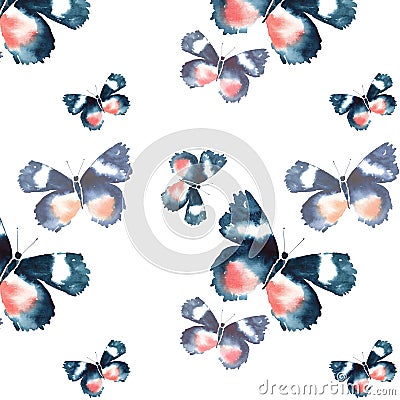 Beautiful cute sophisticated magnificent wonderful tender gentle spring colorful butterflies pattern watercolor Cartoon Illustration