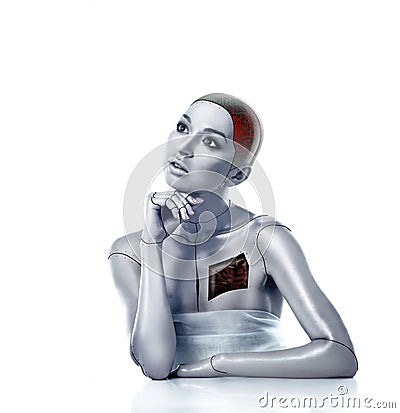 Beautiful cyber woman with selected areas Stock Photo