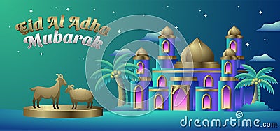 Elegance Eid Al Adha Mubarak Banner Template With Beautiful 3D Mosque Vector Illustration