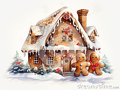 beautiful 3d gingerbread cute and smiling on white background, watercolor houese Stock Photo