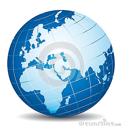 Beautiful 3d globe. Africa, Europe and Asia view. Vector Illustration