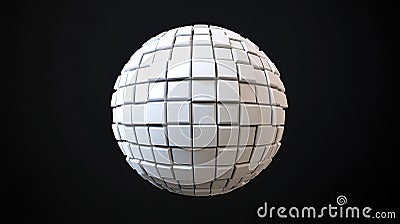 3D render of a white sphere made from squares, black background, 8-bit pixel art in the style of old games. GenerativeAI Stock Photo
