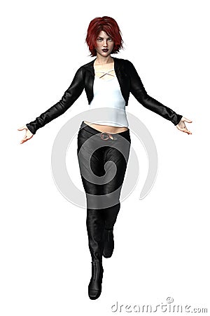 Isolated Rendering of an Urban Fantasy Woman with her arms outstretched Stock Photo