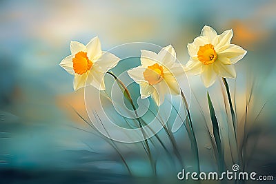 beautiful daffodils with blurry background generative ai Stock Photo