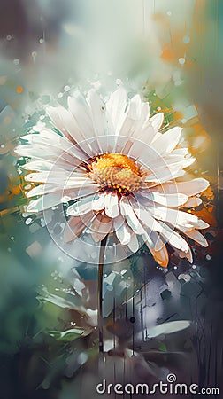 Beautiful daisy flower on the nature background. Digital painting. Stock Photo