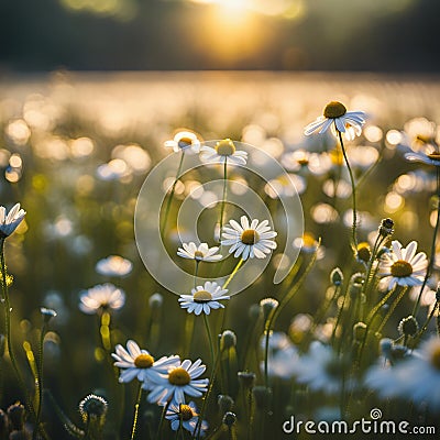 Beautiful daisy flowers under the daylight Stock Photo