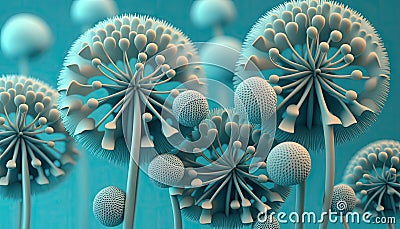 beautiful dandelions on the blue background Cartoon Illustration