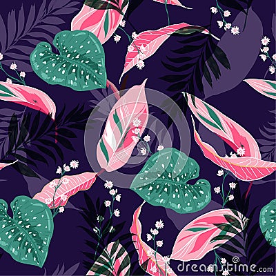 Beautiful dark tropical leaves. Seamless graphic design with pal Stock Photo