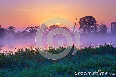 Beautiful dawn Narew River Poland Nature landscape Stock Photo