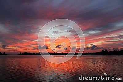 beautiful dawn on the river bank Stock Photo