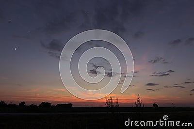 Beautiful dawn sky Jupiter and Venus Conjunction Stock Photo
