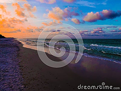 Beautiful blue morning sky at Blue Mountain Beach Stock Photo