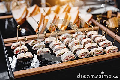 Beautiful decorat catering banquet table. Snacks and appetizers. Wedding celebration Stock Photo