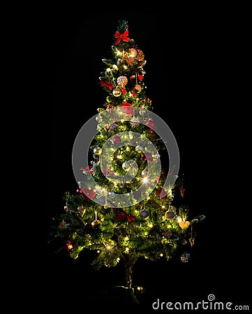 Beautiful decorated and illuminated christmas tree Stock Photo