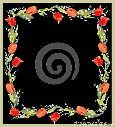 Beautiful decorative framework with tulips, lily o Vector Illustration