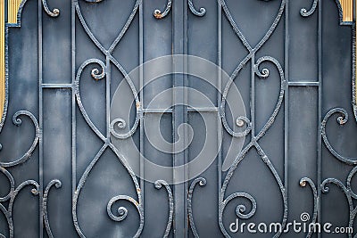 Beautiful decorative metal elements forged wrought iron gates Stock Photo