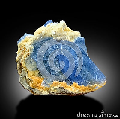 beautiful deep blue celestine with calcite specimen from afghanistan Stock Photo