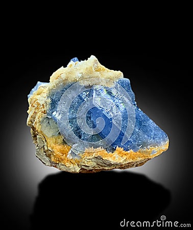 beautiful deep blue celestine with calcite specimen from afghanistan Stock Photo