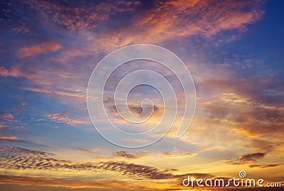 Beautiful Deep Colorful Sky With Clouds On Sunset. Stock Photo