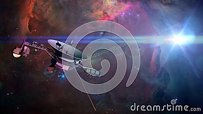 Voyager spacecraft in front of a nebula in deep space 3d illustration, elements of this image are furnished by NASA Stock Photo