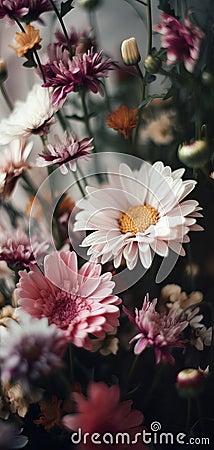 Beautiful delicate flowers for wallpaper background. Digital art. Generative Ai Stock Photo