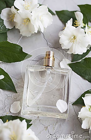 White floral perfume bottle Stock Photo